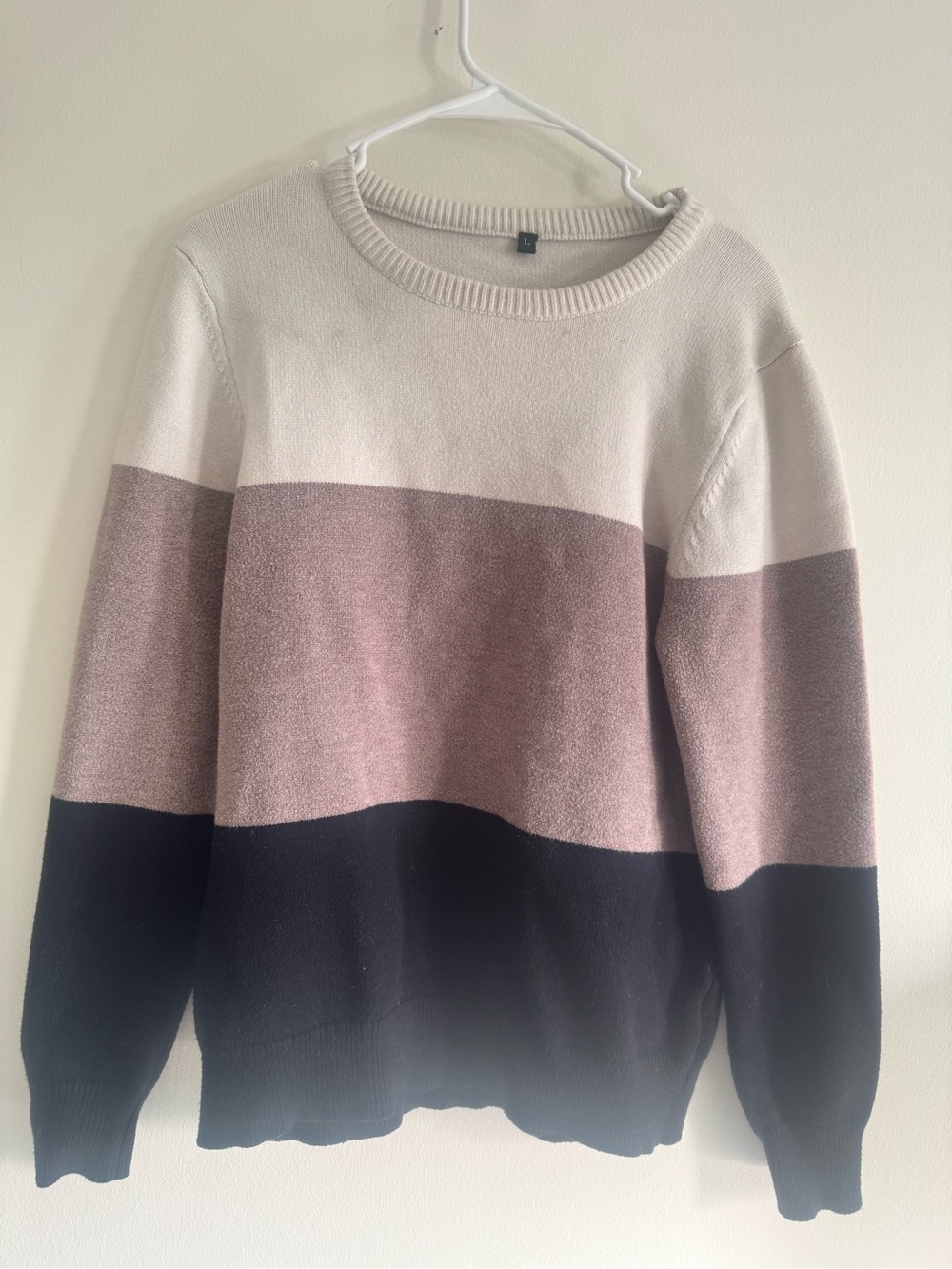 Colorblock Crewneck Sweater in Cream, Mauve, and Black